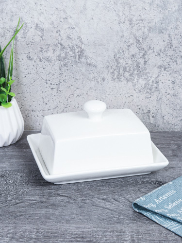 Масленка фарфоровая прямоугольная 14х11х7,7см, белый E-302/753273