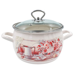 Кастрюля эмалированная Стэма Летний этюд 2,0л сферическая со стеклян. крышкой Лысьвенские эмали 4210САП2/4Жм