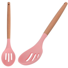 Ложка-шумовка силиконовая 31см деревянная ручка, Бон-роз Мультидом DA50-188