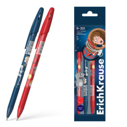 Ручка шариковая ErichKrause R-301 Stick Grip Приключения Пети, синий 0,7мм 61099