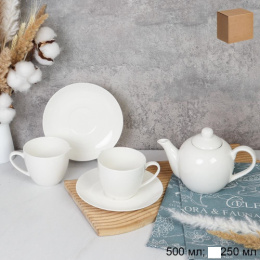 Набор чайный фарфоровый  5 предметов 250мл на 2 персоны, 0,5л, белый (костяной фарфор), в инд/у YF8005/755508