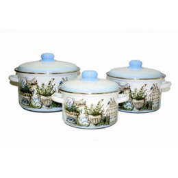 Эмаль набор посуды Магн 3 предм. кастрюли цилиндрические с металл. крышками 2л, 3л, 4л Прованс Эмаль Магнитогорск 2-3143/6