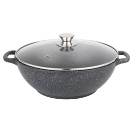 Казан алюминиевый литой с антиприг. мраморным покрытием Кристалл 4,0л со стеклян. крышкой с металл. ручками Традиция ТКР0283И