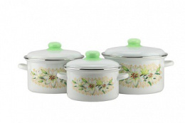 Эмаль набор посуды Магн 3 предм. кастрюли цилиндрические с металл. крышками 2л, 3л, 4л Белая лилия Эмаль Магнитогорск 2-3120/4