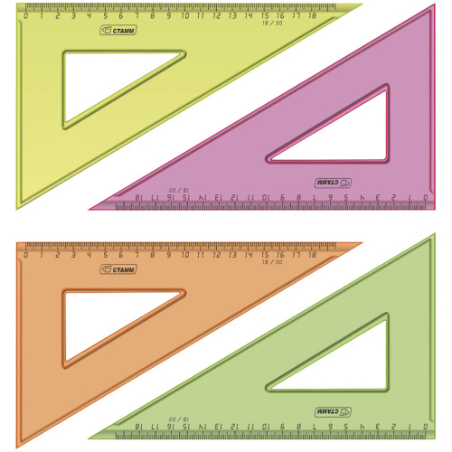 Треугольник 30гр. 18см прозрачный флуоресцентный ТК47