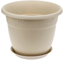 Кашпо пластиковое Рябина с поддоном  5,0л d-25см h-19,5см латте Idea М3056
