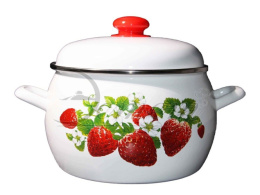 Кастрюля эмалированная Клубника 5,0л сферическая с металл. крышкой Эстет ЭТ-72690