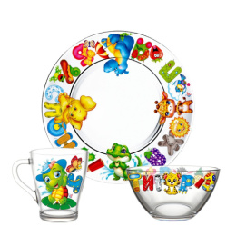 Набор детской посуды стеклянной 3 предмета Абвгдейка, в п/у Декостек 1220-Д