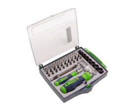 Отвертка реверсивная с набором бит и головок 61 предмет Сибртех 13363