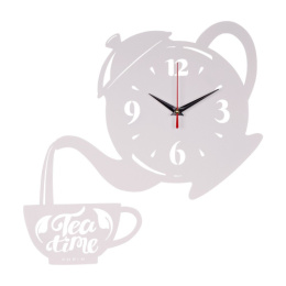 Часы настенные чайник с чашкой 37 х 38см металлические, Время чая, белый, открытая стрелка Рубин 3738-001