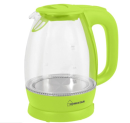 Чайник электрический 1,7л 2200Вт, HS-1012, стеклянный, диск, с подсветкой, салатовый HomeStar 003943