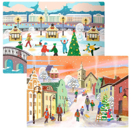 Салфетка сервировочная пластиковая прямоугольная 41х26см Зимние города, в ассортименте Мультидом МТ2-147