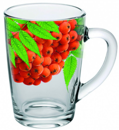 Кружка стеклянная 300мл Капучино Живая природа. Рябинка Декостек 334-Д