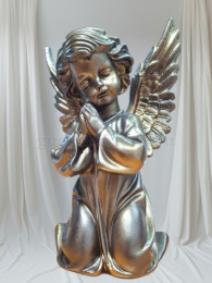 Фигурка садовая гипсовая Ангелочек сидячий, бронза 20х27см ГусьДекорЛюкс 15С21Б