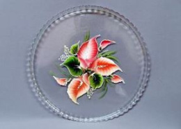 Блюдо стеклянное круглое 280мм Цветы роспись, в п/у Красота стекла 352/76