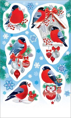 Наклейки 15,9х9,8см Снегири 0-11-5150