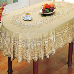 Скатерть виниловая овальная 150х230см, бежевый Embossed С607