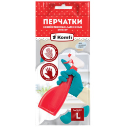 Перчатки резиновые (латексные) Биколор размер "L" бежевый + бирюзовый Komfi BICOLO7