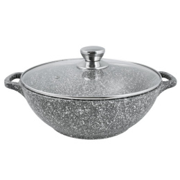 Казан алюминиевый литой с антиприг. мраморным покрытием Мрамор 4,0л со стеклян. крышкой с металл. ручками Традиция ТМ0283