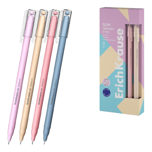 Ручка шариковая ErichKrause Slim Stick Tiramisu, синяя, 0,7мм 61045