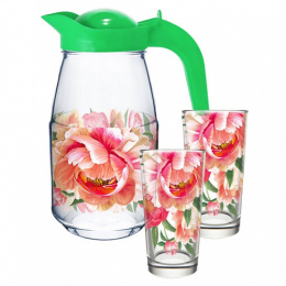 Набор стеклянный  3 предмета (кувшин + 2 стакана) Корнелия, в п/у Декостек 1607/2-Д