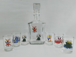 Набор стеклянный  7 предметов (графин - штоф + 6 стопок) По приколу, в ассортименте, в п/у Gid Glass D06/01+D1022/06ch