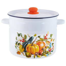 Кастрюля эмалированная  9,0л цилиндрическая с металл. крышкой с декором Осень Appetite 1с200с