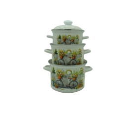 Эмаль набор посуды Стэма 3 предм. кастрюли цилиндрические с металл. крышками 2л, 3л, 4,5л Романтика Лысьвенские эмали С-007АП2/4Жм