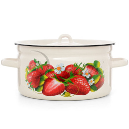 Кастрюля эмалированная  5,5л цилиндрическая с металл. крышкой с декором Клубника Эстет ЭТ-72697