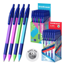 Ручка шариковая автоматическая ErichKrause R-301 Neon Matic & Grip, синяя, 1мм 46769