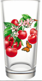 Набор стаканов стеклянных 6шт. 230мл высокие Вишня на ветке, в п/у Декостек 146-Д