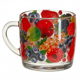Кружка стеклянная 300мл Ягоды круговая Декостек 2134-Д