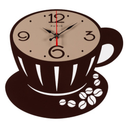 Часы настенные чашка 27 х 26см металлические Капучино, коричневый + бежевый (металл) Рубин 2628-005