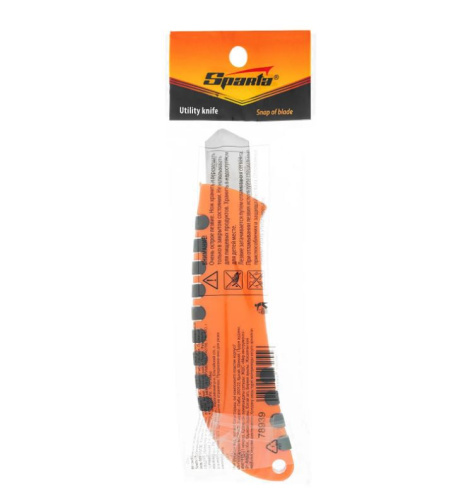 Нож пластиковый с выдвижным сегментированным лезвием 18мм металлическая направляющая двухкомпонентный корпус Sparta 78939