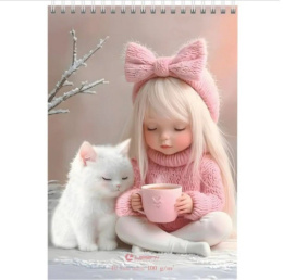 Тетрадь  40 листов А5 скетчбук Девочка с котиком, гребень, твердая подложка 128/031472 LAMARK99640