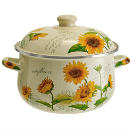 Кастрюля эмалированная Подсолнухи 5,0л грушевидная с металл. крышкой Metalloni EM-1514