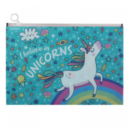 Папка-карман на молнии А4 Devente I Believe in Unicorns 180мкм, с расширением, непрозрачная 3072114