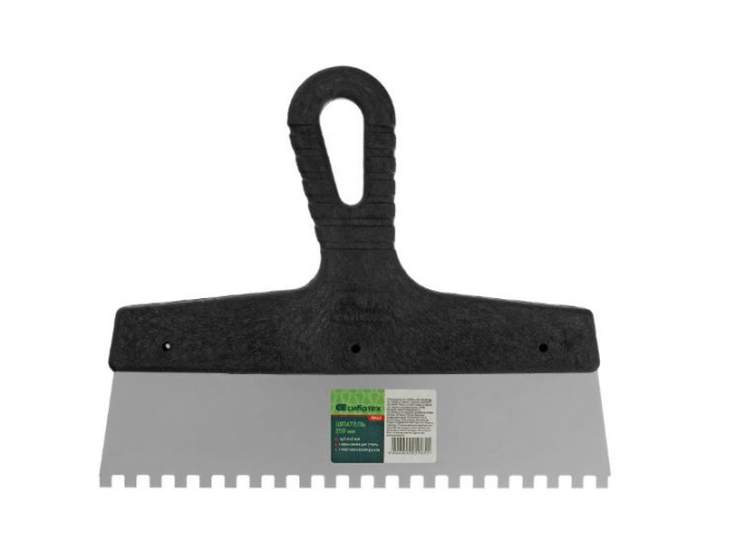 Шпатель нержавеющий 250мм пластиковая ручка, зуб 6х6мм Сибртех 85465