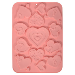 Форма для шоколадных конфет силиконовая 13 ячеек Сердечки ассорти Мультидом VL80-558