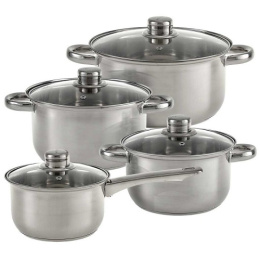 Набор посуды из нержавеющей стали  8 предм. кастрюли 2,6л 3,5л 4,2л + ковш 1,9л, стеклянные крышки, Classic Webber BE-652/8