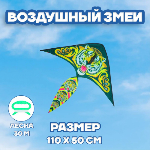 Воздушный змей 110х50см Тигр, с леской Funny toys 325412