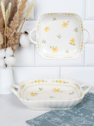 Блюдо фарфоровое квадратное с ручками 250х200х50мм, в ассортименте WX106/749364