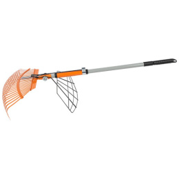 Грабли веерные раздвижные 25 зубьев металлические, алюминиевый телескопический черенок, с захватом Leonord 332041