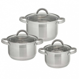 Набор посуды из нержавеющей стали  6 предм. кастрюли 2,2л 3л 4л, стеклянные крышки, Standart Webber BE-627/6