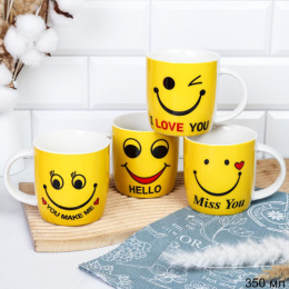 Кружка керамическая 350мл Смайлик желтый, в ассортименте LU-365/666442
