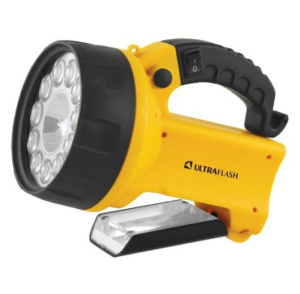 Фонарь аккумуляторный светодиодный 11LED + галоген + 8LED, 220В/12В, желтый Ultraflash UF3753LED