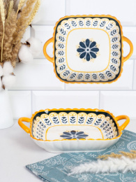 Блюдо фарфоровое квадратное с ручками 250х200х50мм, в ассортименте WX106/749364