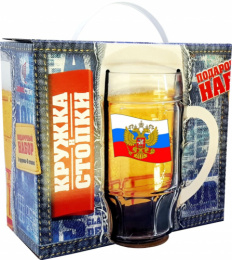 Набор дорожный стеклянный 7 предметов (пивная кружка 450мл + 6 стопок 50мл) Вестерн Герб на флаге, в п/у Декостек 1207-Д