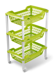 Этажерка трехсекционная пластиковая Джета универсальная на колесах 44х30,4х66,5см оливковый Martika С735