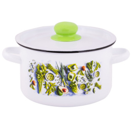 Кастрюля эмалированная  2,9л цилиндрическая с металл. крышкой с декором Свежая зелень Appetite 1с16с/1
